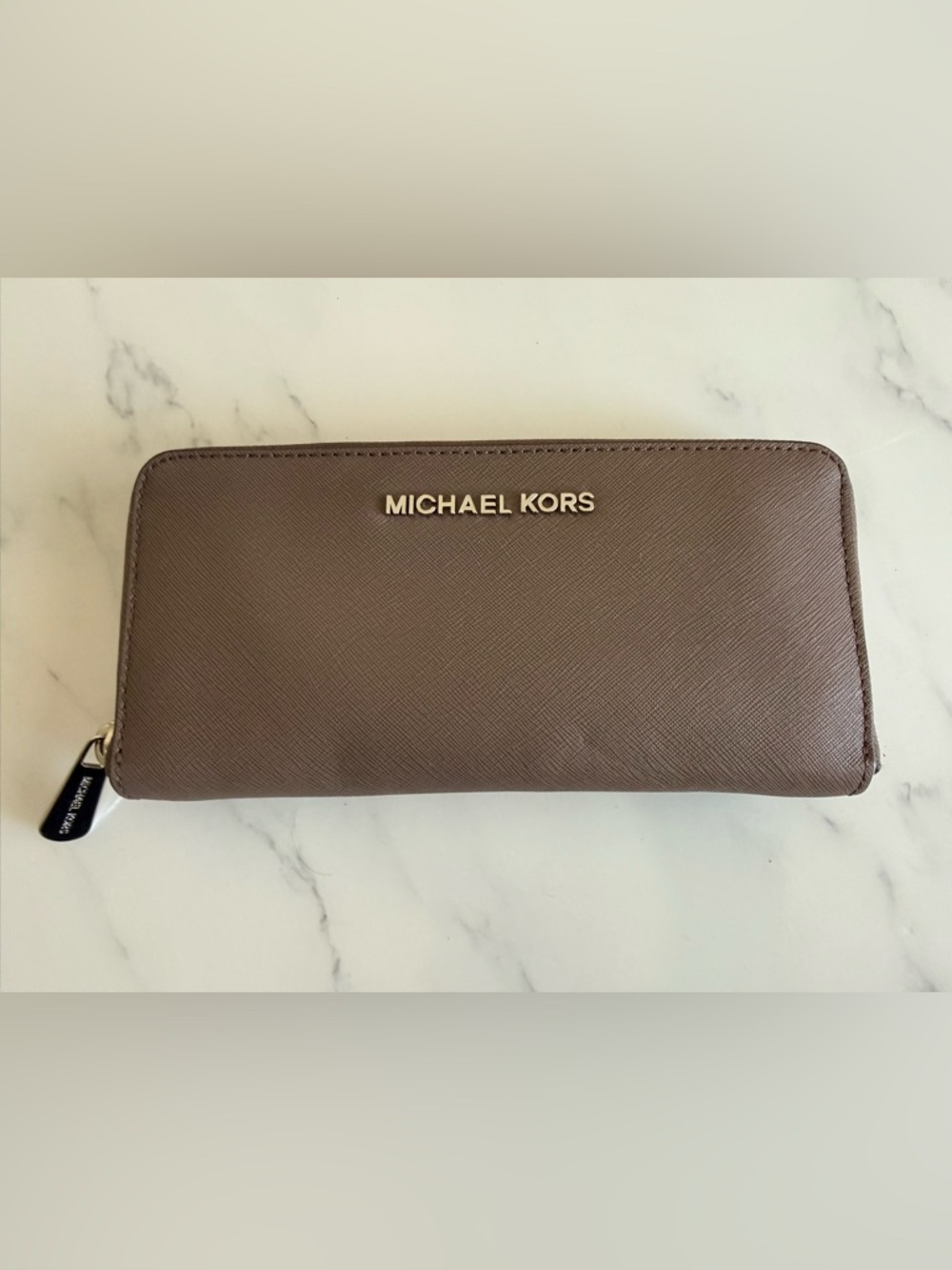 Michael Kors Zip-Around Saffiano Wallet in Taupe